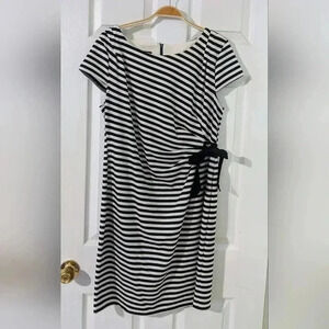Spense Striped Sheath Dress Black White Sleeveless Tie Waist Career Cocktail‎ 14